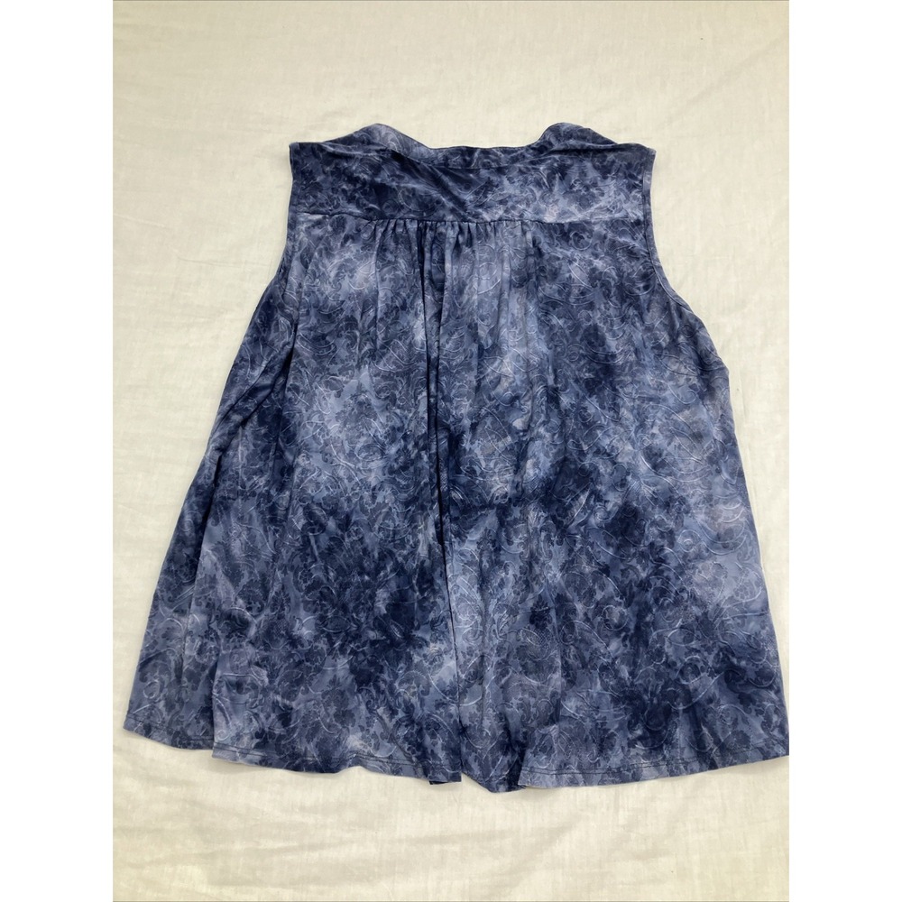 Westport 1962 tunic blouse 22/24 Blue Gray Abstract Pleated Button Sleeveless
